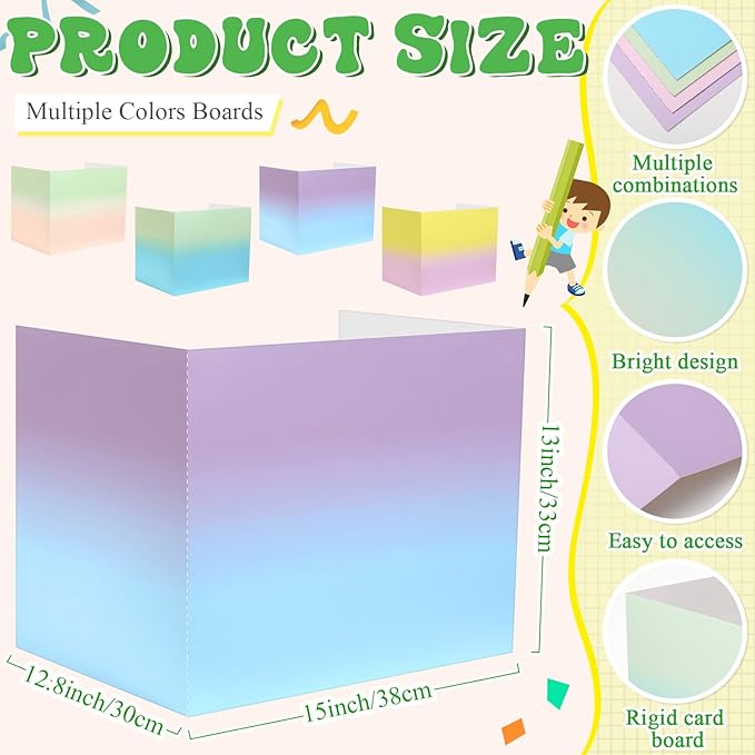 SATINIOR 24 Pcs Privacy Folders for Students, Desk Dividers for Classroom Testing, Student Privacy Boards Classroom Must Have, 12 Colors Study Panel for School Teacher Supplies(Macaron Style)