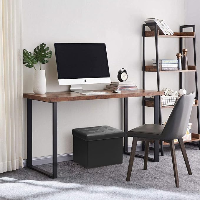 Bsketa Storage Ottoman Foot Rest Stool, Small Leather Storage Ottomans Bench, Folding Foot Stool with Handles Lid, Foot Rest Under Desk for Living Room Bedroom, 17x13x13 in, Black