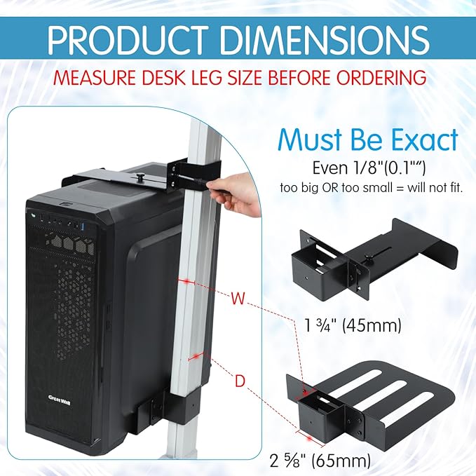 Relaxweex Under Desk PC Mount for Standing Desk Fits 65mm×45mm Legs PC Under Desks Mount 50lb Capacity Computer Holder Under Table Adjustable Computer Holders Clamp on Leg Holder, with Non Slip Pads
