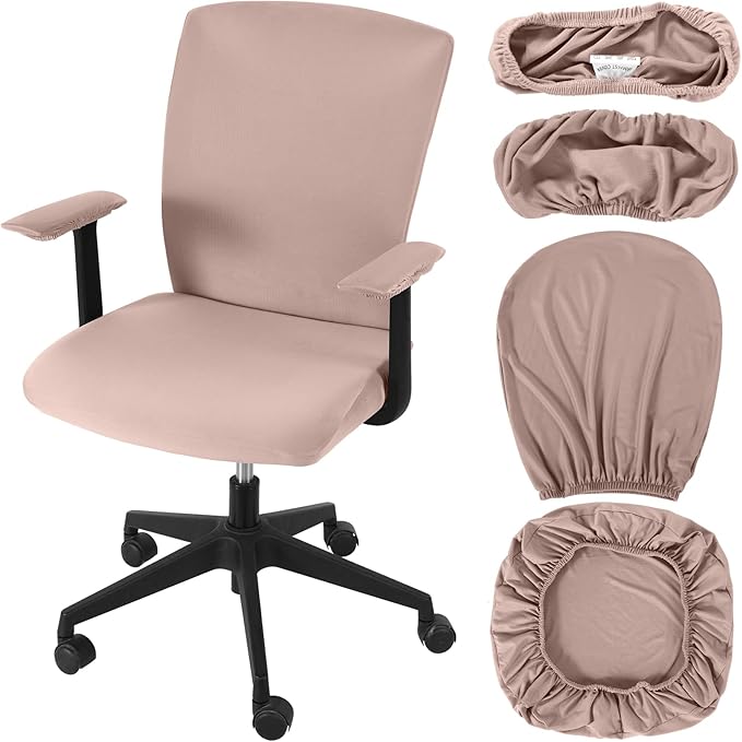 Tallew 4 Pcs Office Chair Covers Set Computer Universal Protective Stretchable Chair Seat Covers Desk Armrest Cover Pads Office Cushion Backrest for Rotating(Regular,Dusty Rose)
