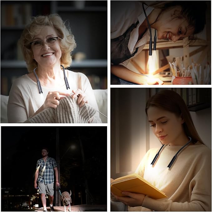 2 PCS LED Neck Reading Lights, 3 Color & 3 Brightness Options, 380° Adjustable Rechargeable Reading Lights for Books in Bed, Black Book Accessories, Ideal for Reading, Knitting, Repairing