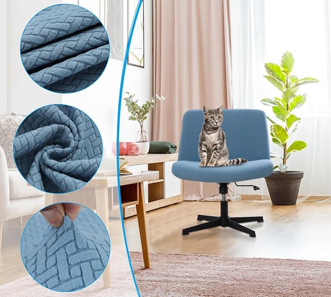 Fuloon Criss Cross Chair Cover, Waterproof, Stretchable, Solid Jacquard, Armless Chair Slipcovers for Office/Desk/Mid Back Wide Seat/Computer/Task/Vanity Chair (T -Shaped Jacquard, Blue)