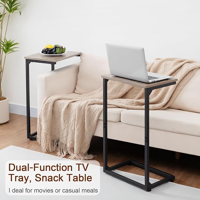 AMHANCIBLE C Shaped End Tables Set of 2, Couch Side Tables that Slide Under, TV Trays for Living Room, Bedroom, Small Space, Sofa, Grey HET02BGY