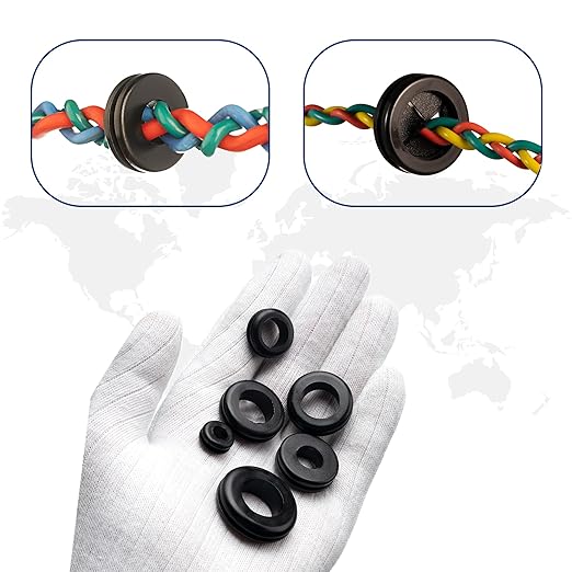 rubber Grommet kit - pack of 190 in 2 Types of rubber Grommets for wiring Including 2 Sizes of Hole Plugs & 8 Sizes Wire Grommets- Firewall grommet kit Handles Complete safety & Sealing