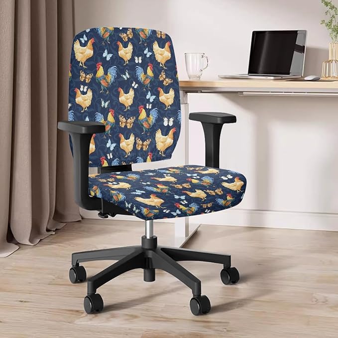 GLENLCWE Rooster Butterfly Beach Office Chair Slipcovers,Polyester Computer Chair Seat Covers Stretch High Back Chair Cover with Elastic Edge