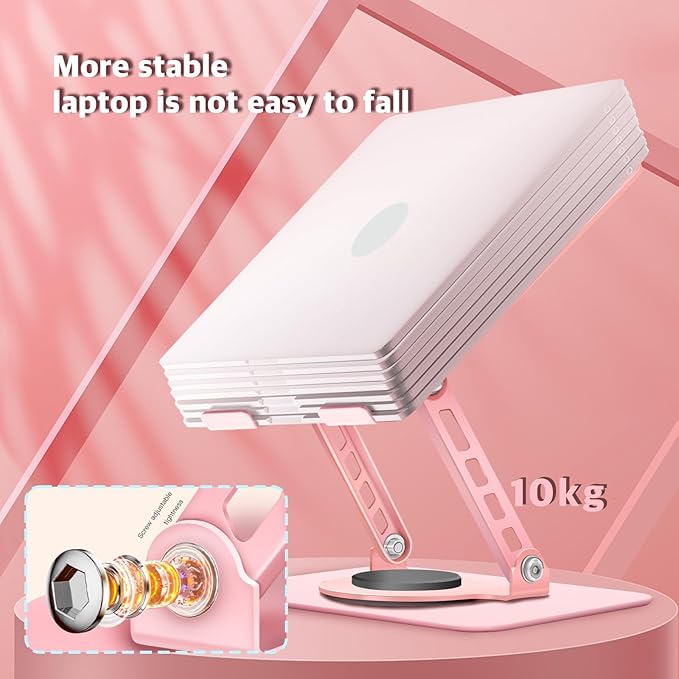 3-Year Swivel Laptop Stand -360°Rotating,Ergonomic Adjustable Metal Design,Fits10-16 Laptops,Ideal for Office&Travel,Foldable&Portable,Mechanical Style,Perfect for Women (Pink)