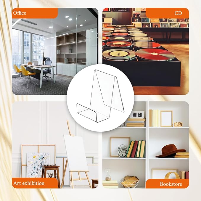 SHENLIU 20 Pack Clear Book Stand, 3x4 Inch Acrylic Easel Stand Book Display Holder, Display Stands for Album, CD, Music Sheets, Plate, Artworks, Phone, Tablet, Magazine, Postcard