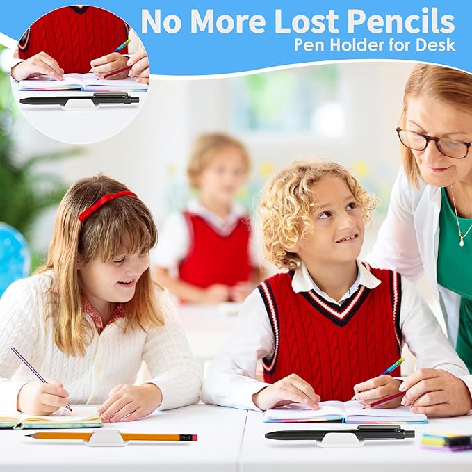 VZZNN 20 PCS Adhesive Pencil Holders for Desk, Silicone Pencil Holder for Notebook, Marker Holder for Clipboard and Wall, Classroom School Office Desk Accessories, Teacher Supplies