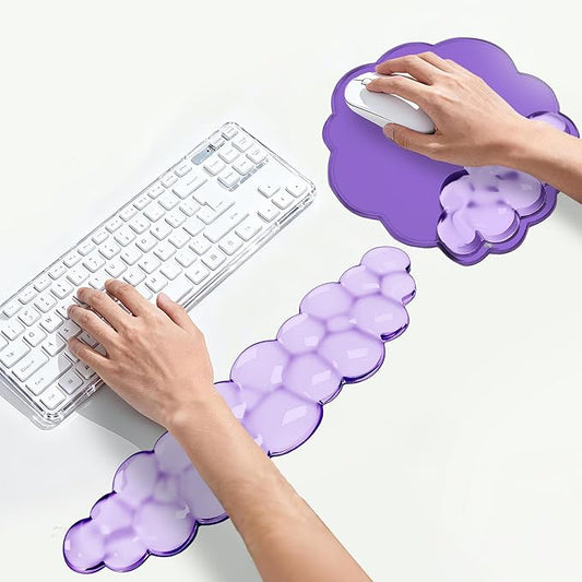 Keyboard Wrist Rest Set — Ergonomic Cloud Wrist Rest Keyboard and Mouse Pad, Non-Slip Desk Accessories for Office and Home（Purple）