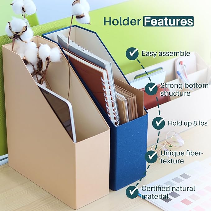 Magazine Holder - File Holder and Desk Organizer, Paperboard Book Organizer and Storage Box for Documents, Magazine Holder Rack for Classroom, Home, and Office (Classic Blue, 4-Pack)