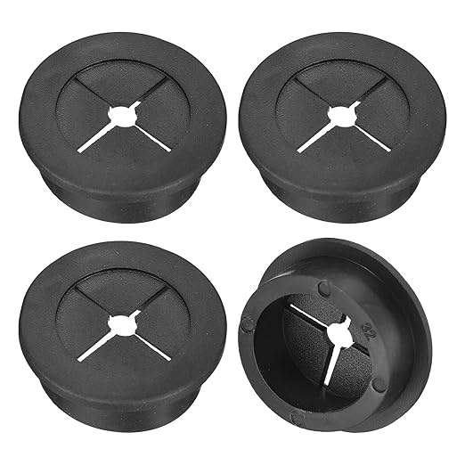 uxcell 4 Pcs Cable Cord Grommet, 1-1/4 Inch (32mm) Desk Grommet Flexible Rubber Grommets Wire Hole Cover Pass Through for Office Computer Desk Wire Organizer, Black