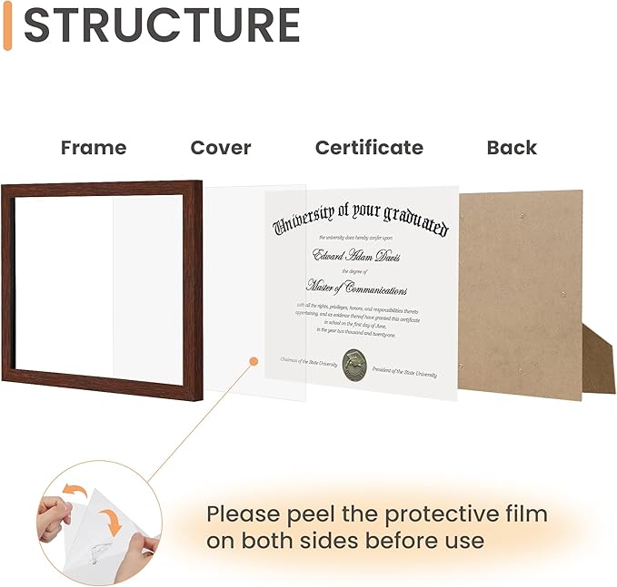 upsimples Certificate Frame with Clear Plexiglass, 8.5 by 11 Picture Diploma Document Degree Frames for Wall and Tabletop, Mahogany,1 Pack