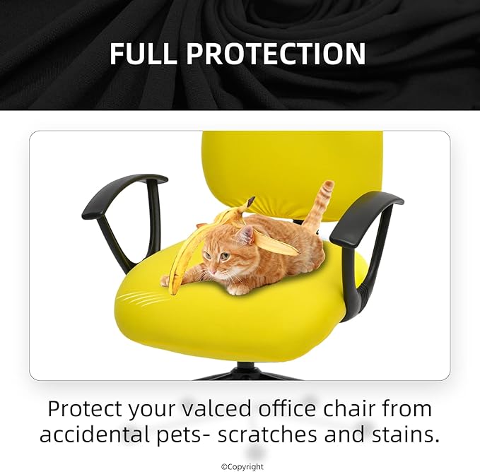 Stretchable Desk Office Chair Seat Covers - Universal Stretch Computer Chair Slipcover - 180GSM Washable Rotating Backrest Coverings & Cushion Protectors for Dogs, Cats, Pets, Yellow