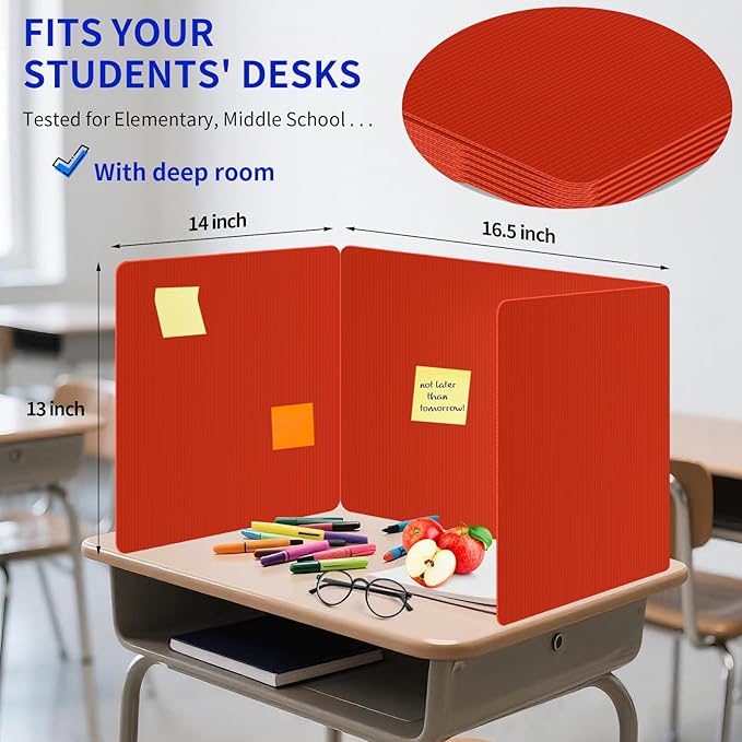 6 Pack Red Desk Dividers for Students, Privacy Shields Folder for Students, Durable & Waterproof Plastic Study Board, Classroom Teacher Supplies Test Divider, Includes Extra Labels