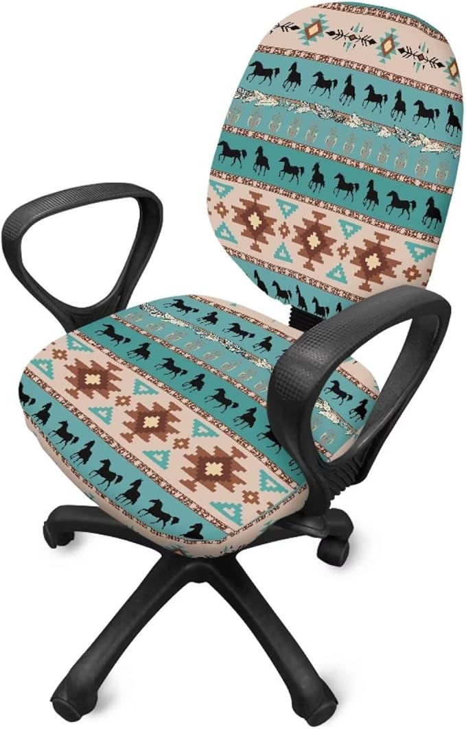 Western Horse Office Chair Covers for Women Men Stretchable Office Chair Seat Cover 2 Piece Washable Gaming Chair Cover Universal Fit Wheelchairs,Computer Chairs,Gaming Chairs