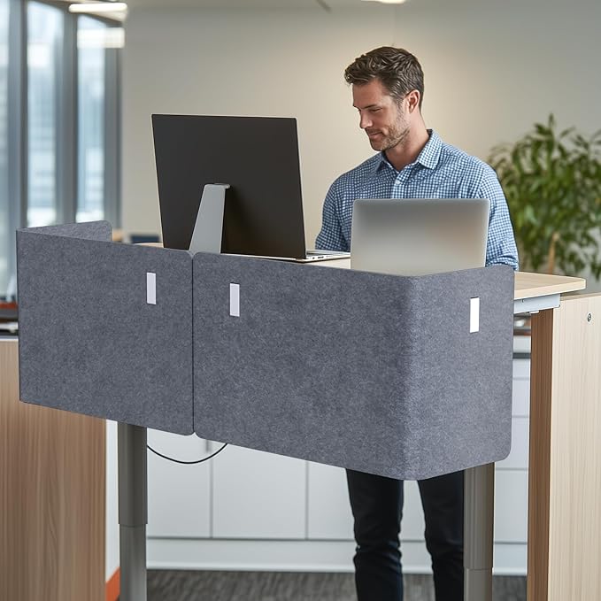 Desk Privacy Panel,2PCS L-Shaped Clamp-On Office Desk Divider,2-in-1 Adjustable Acoustic Desktop Partition Or Under Desk Modesty Panel,for Office,Home,Felt (Grey, 47.2" x 15.7")