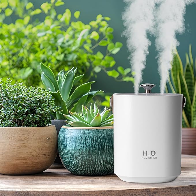 Humidifier for bedroom，1.2L Portable Cool Mist Humidifiers Auto Shut-Off USB Desk Humidifier,with Warm Night Light and Dual Nozzle Design for Bedroom Travel Office,(White)