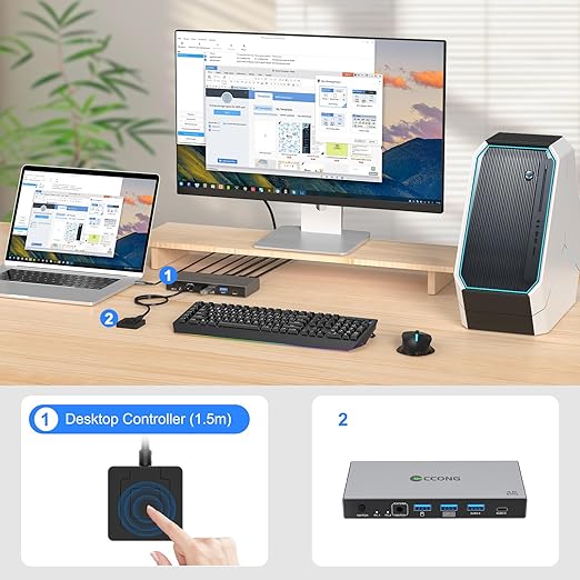 USB C HDMI KVM Switch 1 Monitors 2 Computers,4K@60Hz KVM Switch 2 Port for 1 Laptop 1 Desktop Share 1 Monitor Keyboard Mouse Printer and 100W PD Charging for Laptop,Wired Remote 2 USB Cable Included
