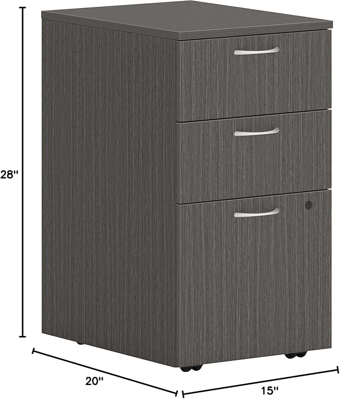 HON MOD 3 Drawer File Cabinet On Wheels, Mobile Pedestal for Filing Cabinets for Home Office, 15" W Portable Storage, Slate Teak