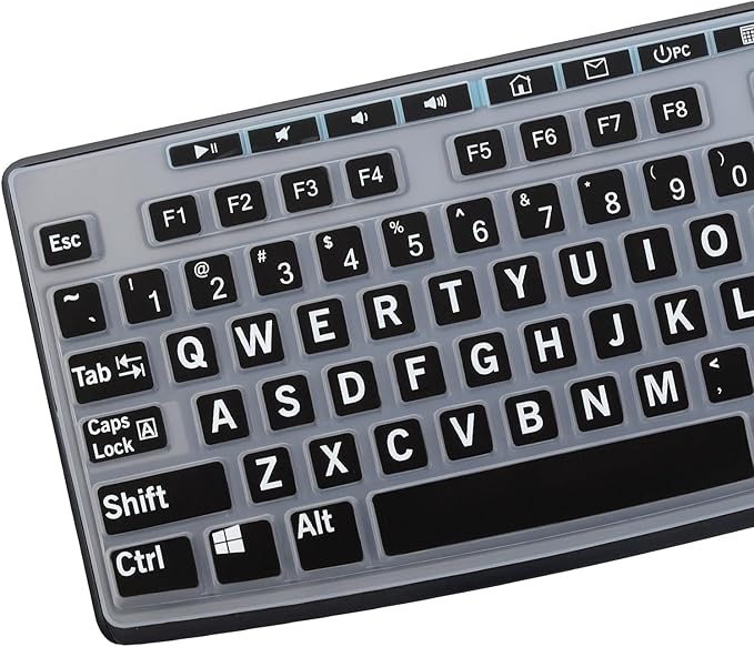 Large Print Keyboard Cover for K270 Wireless Keyboard, Logitech MK295 MK275 MK270 Wireless Keyboard Cover, Logitech K200 K260 K270 MK200 MK260 K270 K275 K295 Keyboard Cover Skin Protector -Black