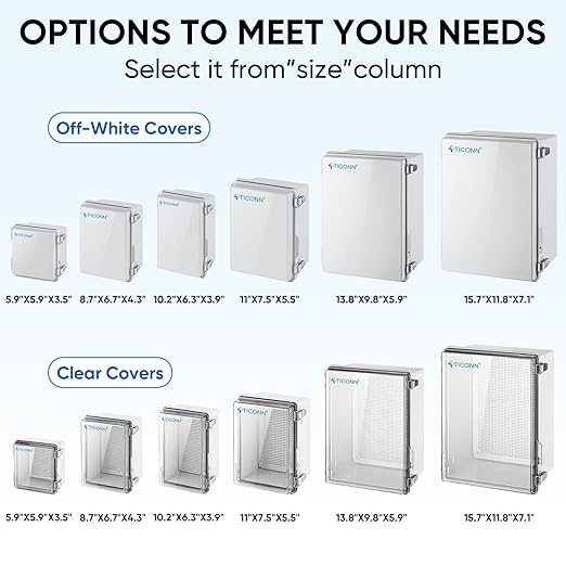 TICONN 2PK Outdoor Electrical Box Waterproof, Junction Box IP67 ABS Plastic Enclosure with Hinged Cover with Mounting Plate, Wall Brackets, Cable Glands (Off-White, 11"X7.5"X5.5")
