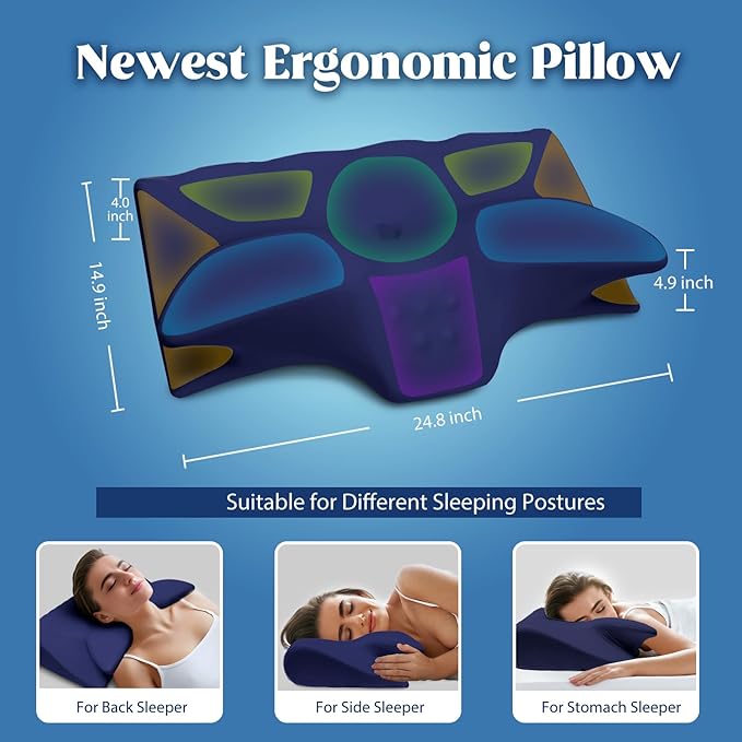 Cooling Contour Memory Foam Pillows Support Odorless Ergonomic Neck Pillow Adjustable Orthopedic Bed Pillow for Side Back Stomach Sleeper Cervical Pillow for Neck Pain Relief,with Pillowcase