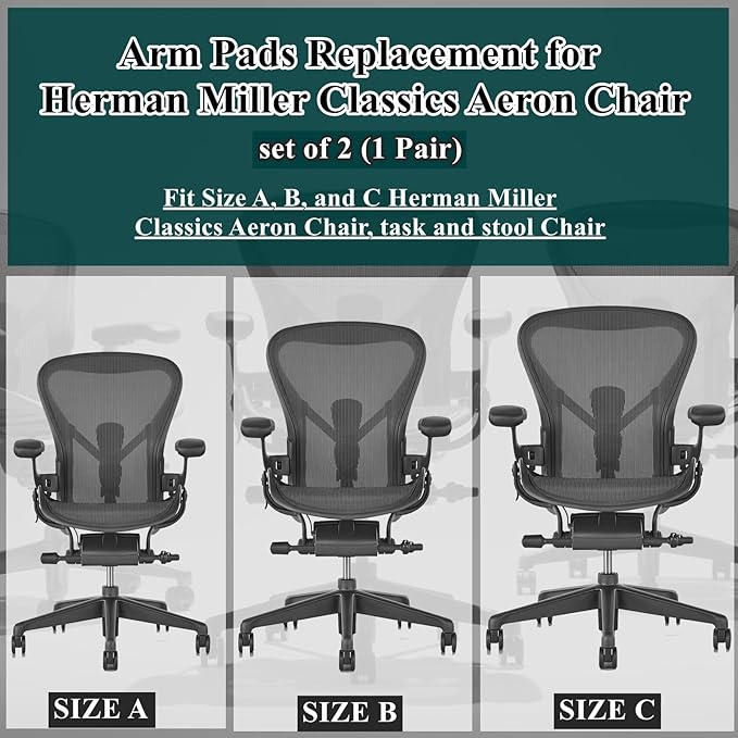 Chair Armrest Replacement, Arm Pad Caps Replacement for Herman Miller Classic Aeron Chair Graphite Black 1 Pair