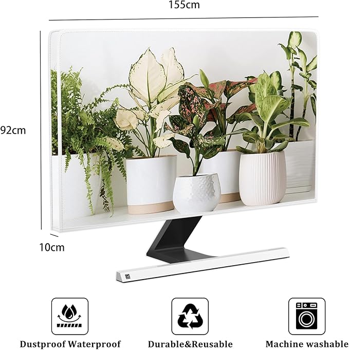 Potted Plant Television Cover 65 Inch Green Potting Botanical Leaf TV Accessories LED LCD OLED TVs Screen Decoration Waterproof Weatherproof and Dust-Proof Dust Cover for TV