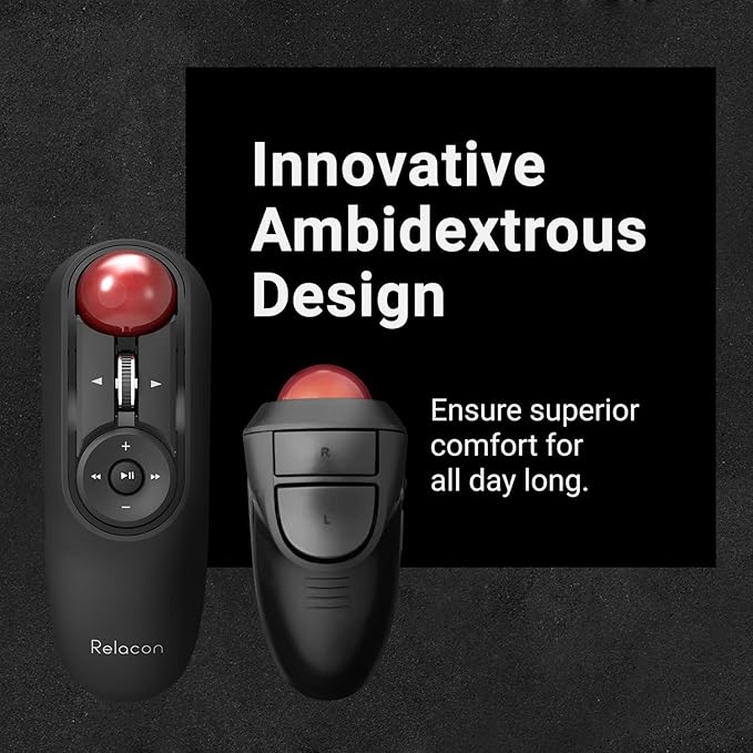 ELECOM Relacon Handheld Trackball Mouse, Thumb Control, 2.4GHz Wireless, Ergonomic Design, 10-Button Function with Smooth Tracking, Windows11, MacOS (M-RT1DRBK)