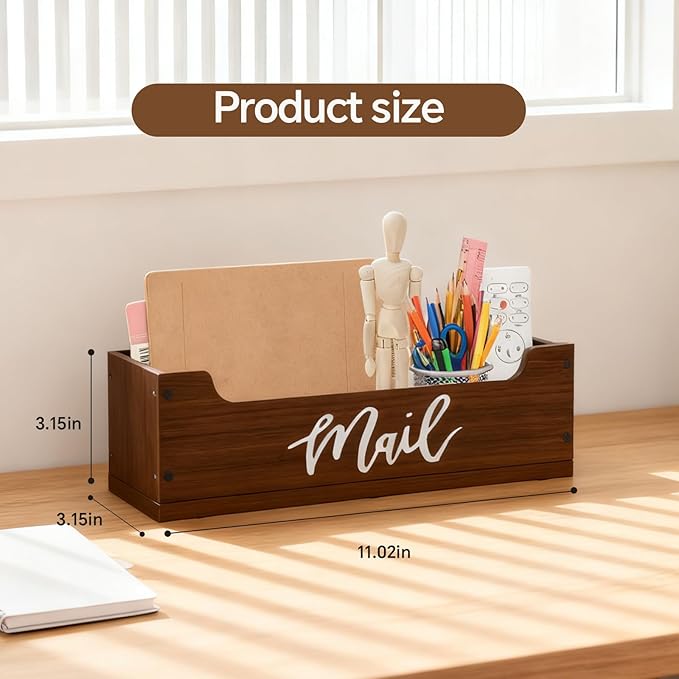 White Wooden Mail Organizer Countertop (Walnut + White)