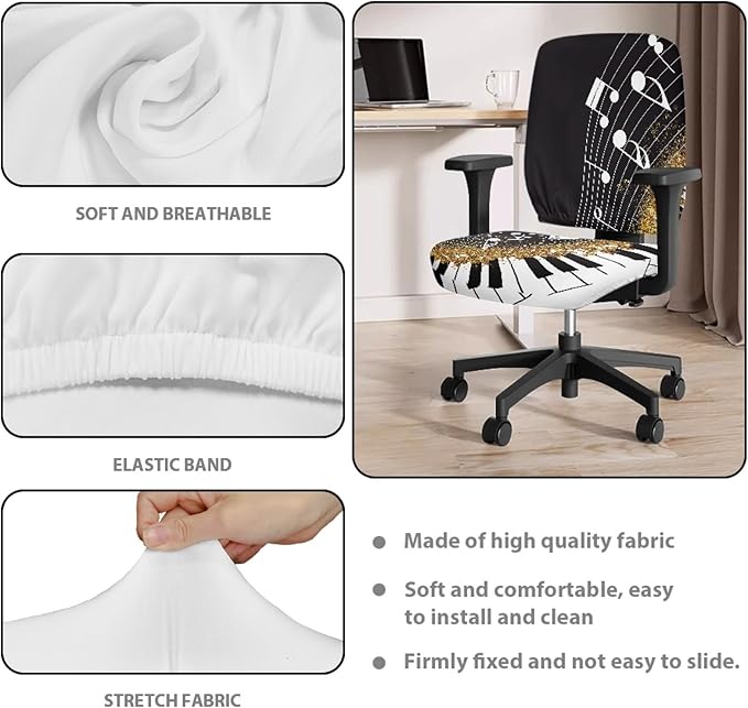 GLENLCWE White Music Note Computer Office Chair Cover Stretchable Chair Cover Rotating Chair Slipcover for Home Office