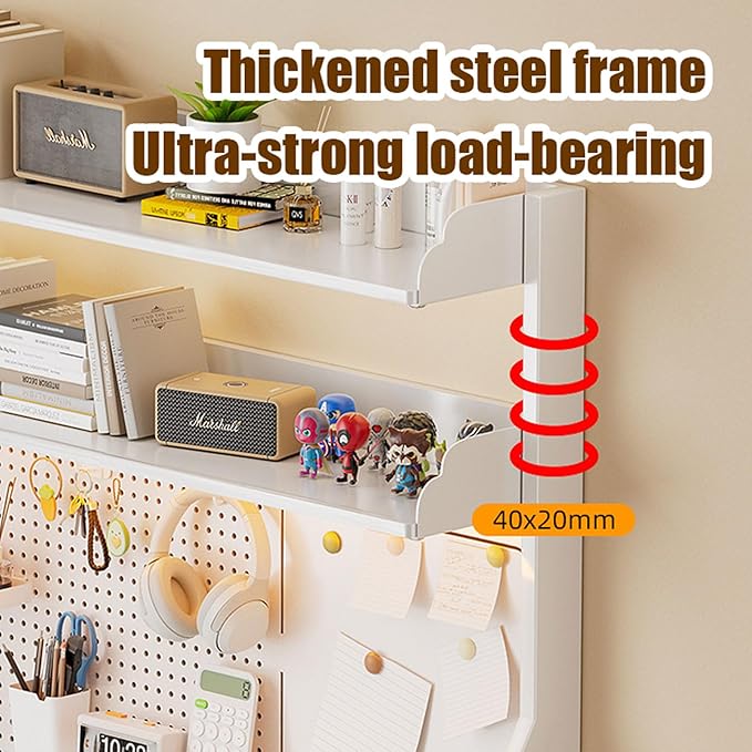 Clamp On Desk Organizer Shelf with Perforated Panels and Shelving Unit, Clamp-on Above or Under Desktop Storage Shelf for Office Home Dorm Desk