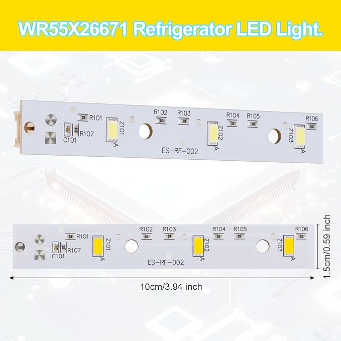 2pcs WR55X26671 Fridge Led Light Board for GE Refrigerator, Premium Durable Freezer Led Light Replacement for GE Refrigerator Replace PS11767930 AP6035586 4468532 EAP11767930
