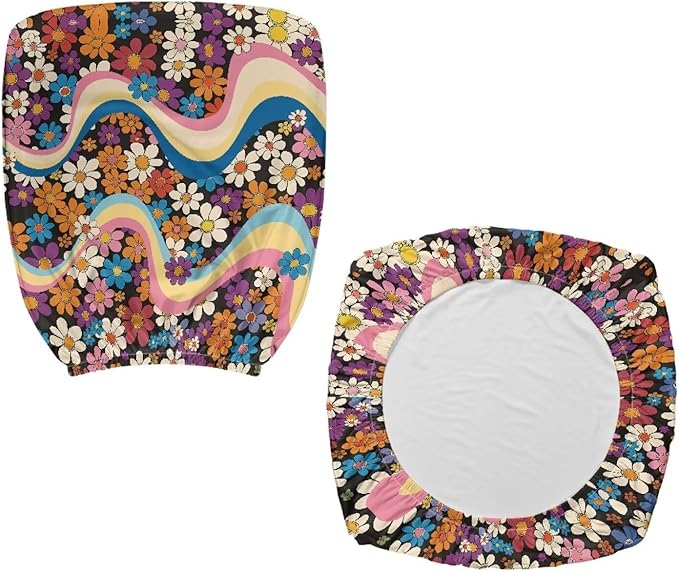 Hippie Flowers Office Chair Covers Washable Computer Office Chair Seat Cover 70S Floral 2 Piece Office Chair Slipcovers Protector Desk Accessories Dorm Computer Rotating Chair Slipcover
