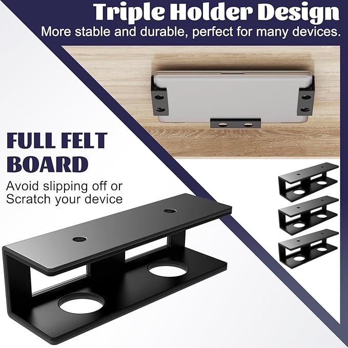 3pcs Under Desk Laptop Mount Under Desk Laptop Holder with Anti-Scratch Felt Board Laptop Under Desk Mount for Laptops, Mac mini, MacBook, Keyboard,Tablet Kitchen