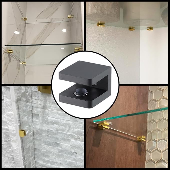 8 Pack Glass Clamps Adjustable Support Bracket Hardware Replacement Parts Suitable for Cabinet Wardrobe Display Case 5-8mm Thickness Glass (8, Black)