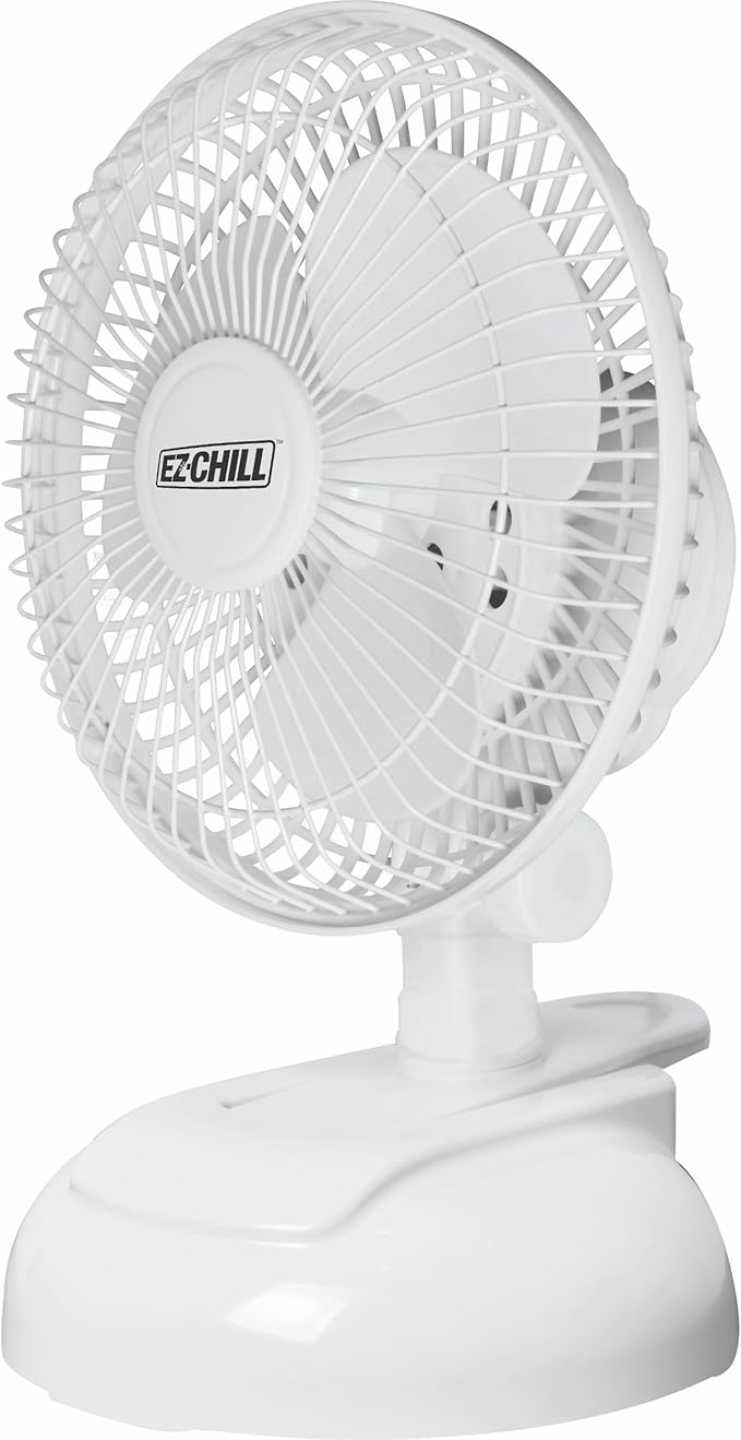 EZ-CHILL Personal Clip or Desk Fan with Removable Base, Portable Mini Bedroom Fan, 6 inch, 2 Speed, Strong Clamp, Firm Grip, Airflow 6.53 ft/sec, Ideal for Home, Bedroom, Dorm & Office