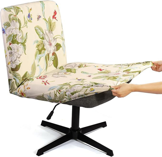 Iauddy Armless Criss Cross Office Desk Chair Cover Slipcover,Accent Mid Back Wide Swivel Task Vanity Slipper Chair Protector Stretch Removable Without Arms for Accent Chair