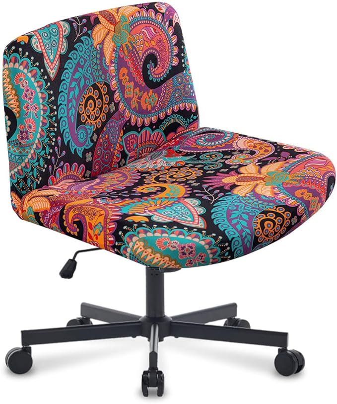 Levoberg Armless Criss Cross Office Desk Chair Cover Slipcovers Printed Vanity Desk Chair Covers Armless Cross Legged Wide Chair Covers Accent Mid Back Wide Swivel Task Chair Protector #13