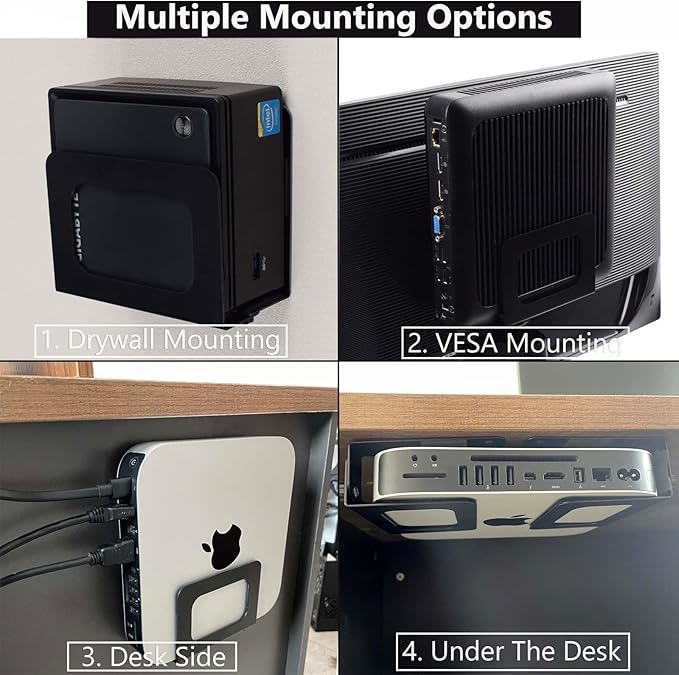 Adjustable Cable Box Wall Mount Small Device Modem Wall Mount Holder for Small and Wide Media Players Like Apple TV, Roku, Cable Boxes, ,Mac mini M4,DVD Players, Routers, Modems,WII(Black-Wide)