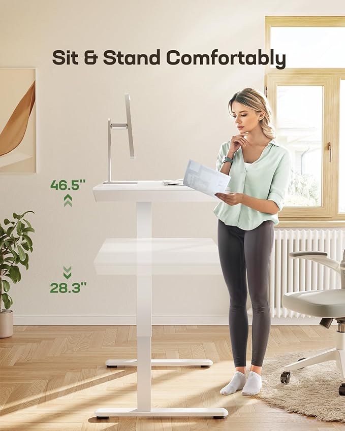 Marsail Standing Desk with Drawers,48 x 24 inch Adjustable One Piece Wooden Standing Desk, Electric Adjustable Height Desk with Storage & USB Charging Ports,Raised Computer Small Desk for Office White