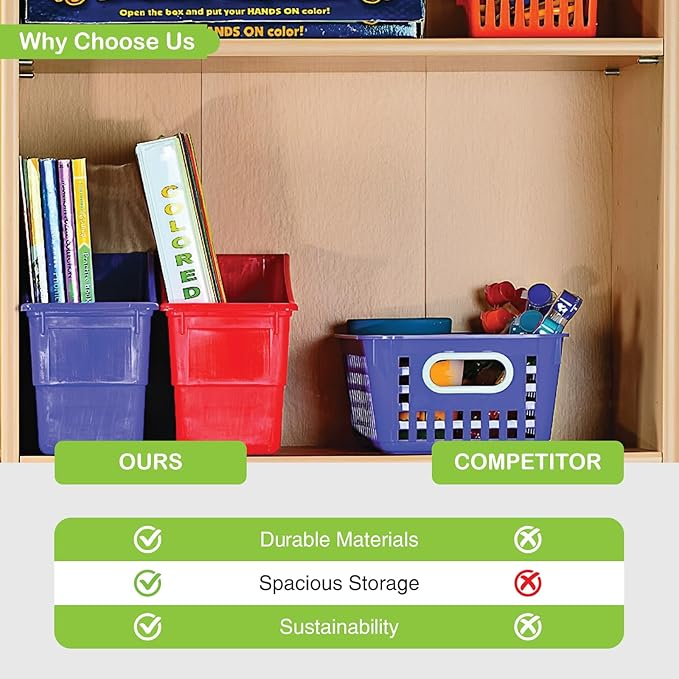 Fun Express Magazine Holder Book Bins 6 Pack - Heavy-Duty Plastic Bins for Organization | Folder Organizer for Classroom Storage, Home Office & Teacher Organization | Multi-Color Set 5x12.5x7.25