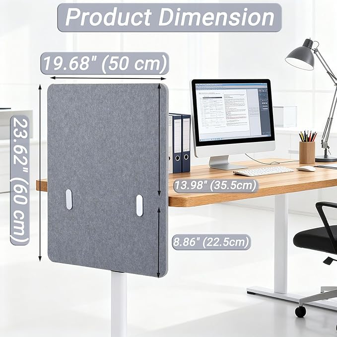 Vandebiao Clamp-On Desk Divider Privacy Panel - 20" x 24" Desktop Partition for Office & Home - Gray