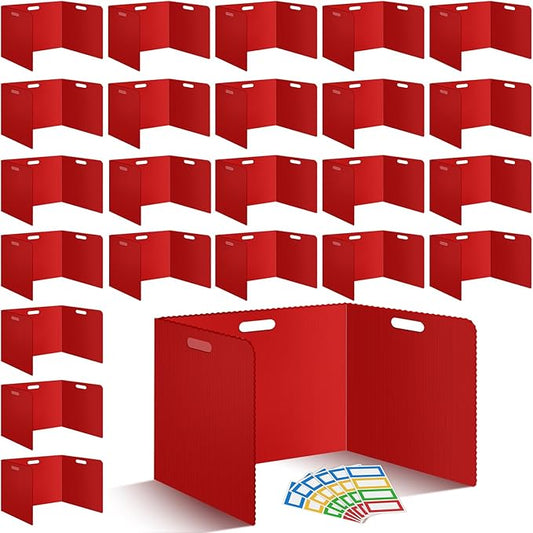 24 Pcs Desk Dividers for Students Classroom Plastic Privacy Folders Red Test Dividers for Students Desks Trifold Privacy Panel Partitions for School Teacher Supplies (24pcs Red)