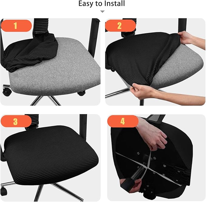 Newfashion Office Chair Seat Cover, Stretch Dining Room Chair Covers, Washable Slipcover for Desk Swivel Computer Chair, Removable Seat Cushion Protector (Black)