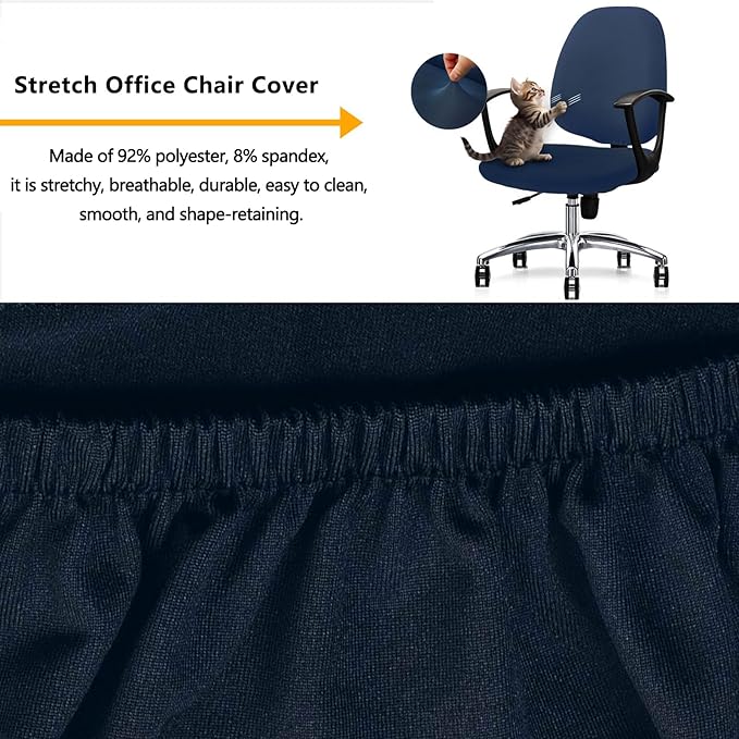 Office Chair Covers Set, Stretchable Washable Chair Cover, Universal Fit for Desk Chairs, Gaming Chairs, Home Office Fabric Protectors Slipcover (Backrest Cover+Seat Cover Set - Navy Blue)