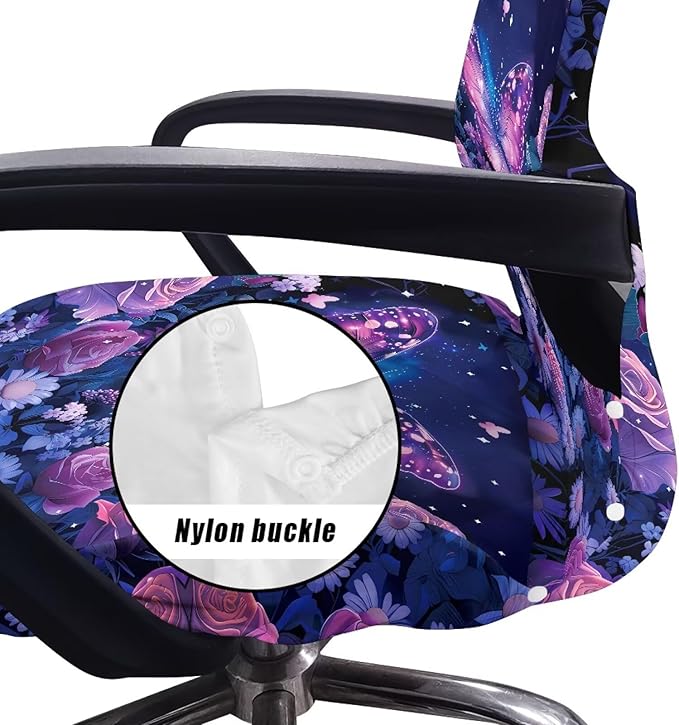 Talayituse Butterfly Rose Daisy Flower Print Office Chair Covers, Stretch Computer Chair Cover, Universal Boss Chair Covers Modern Simplism Style High Back Chair Slipcover, Small