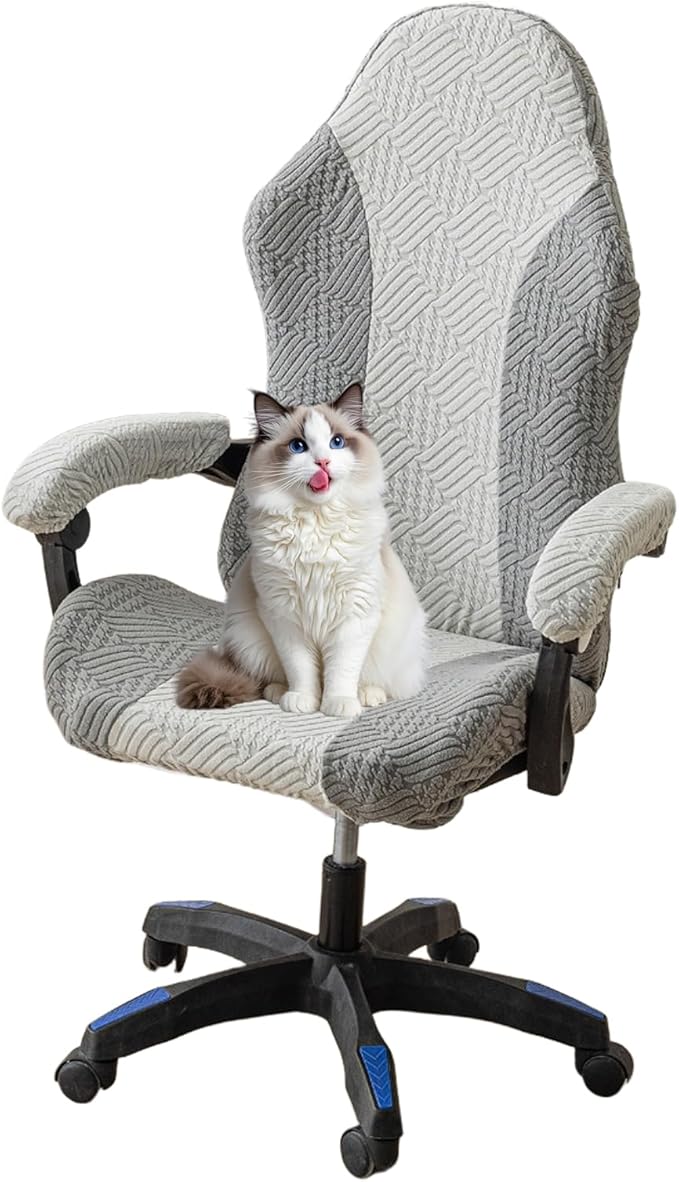 Gaming Chair Cover - Stretchable Machine Washable Fabric Computer Chair Seat Slipcovers Fits Most Office/PC Chairs & Racing Style Seats,Gray