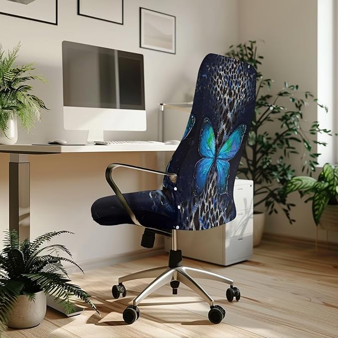 Talayituse Butterfly Leopard Print Office Chair Covers, Stretch Computer Chair Cover, Universal Boss Chair Covers Modern Simplism Style High Back Chair Slipcover, Small