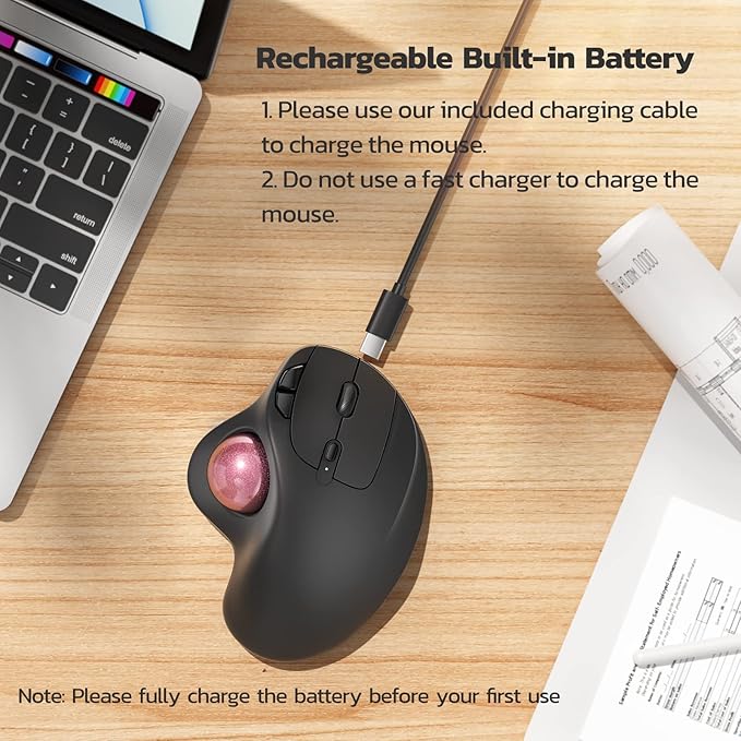 Nulea M501 Wireless Trackball Mouse, Rechargeable Ergonomic, Thumb-Controlled, Smooth Precision, 3-Device Connect (Bluetooth/USB), Fits PC, Laptop, Mac, Windows（Dusty Pink）